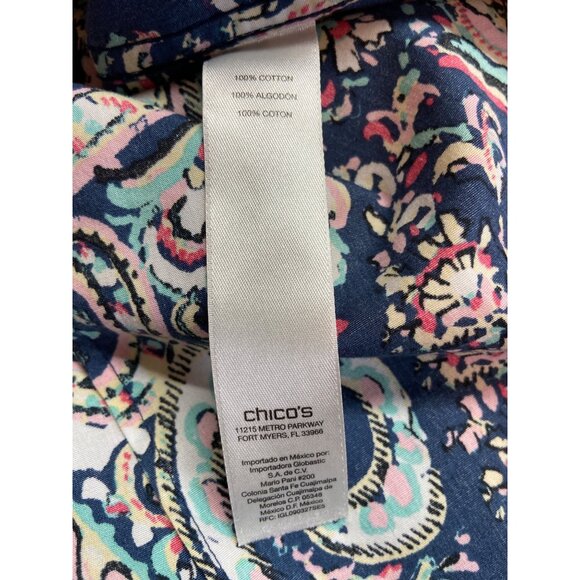 Chicos Womens Shirt Small Multicolor No-Iron Cotton Paisley Button-Up Boho Retro - Picture 4 of 11
